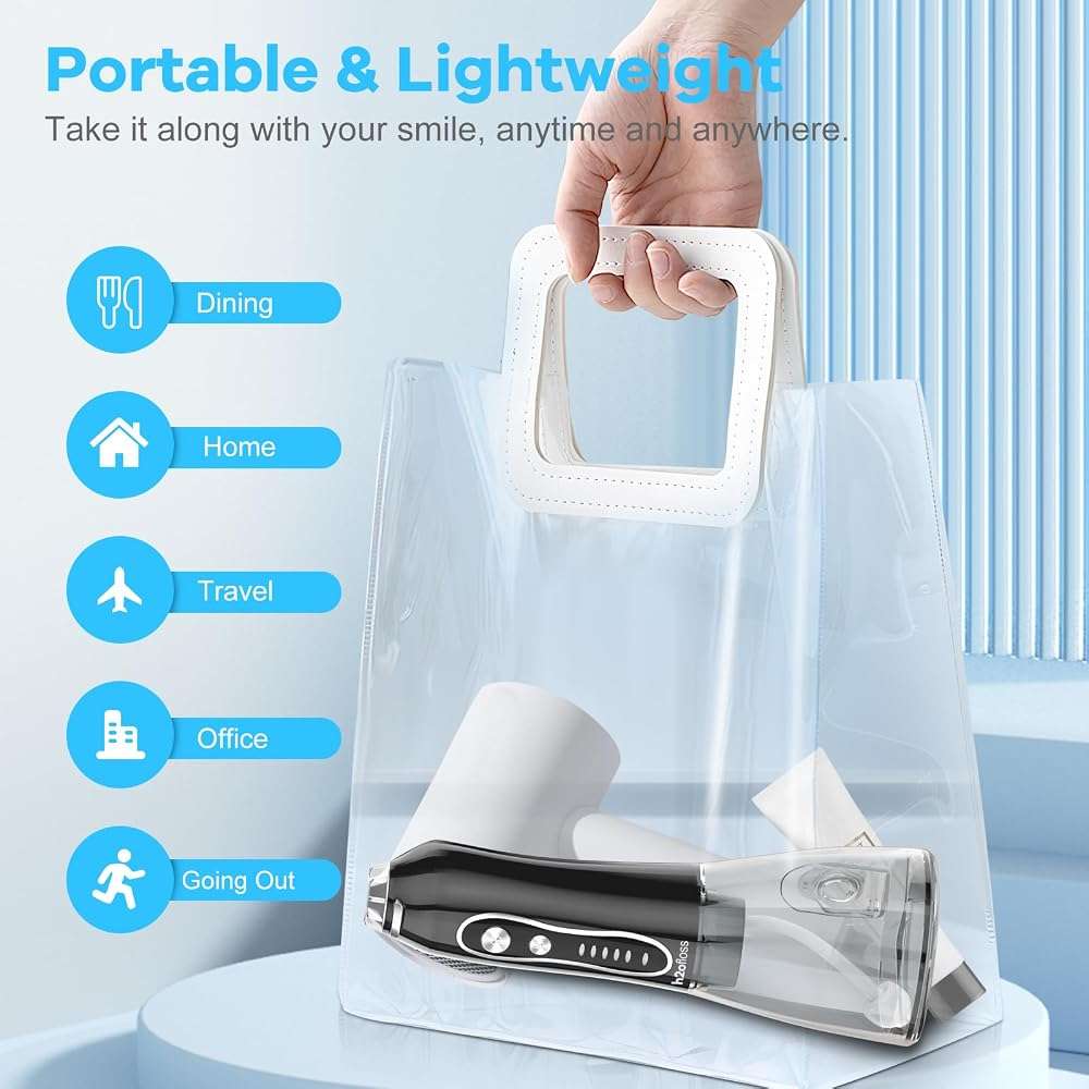 H2ofloss Water Dental Flosser Teeth Pick -Portable Oral Irrigator with 5 Modes, Rechargeable IPX7 Waterproof Orthodontic Teeth Cleaner Pick Cordless for Home Travel-300ml Water Tank - Image 6