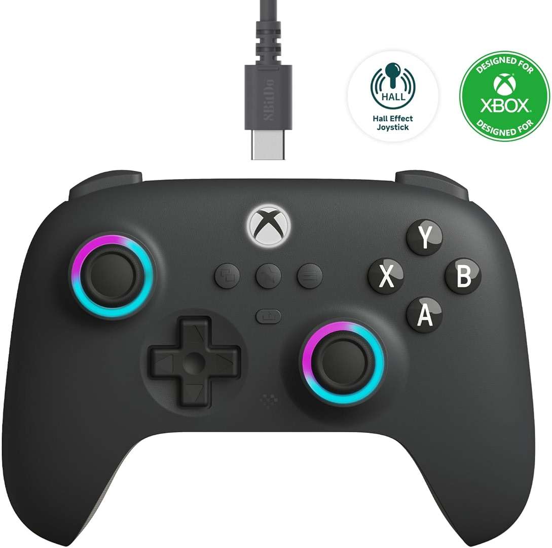 8BitDo Ultimate C Wired Controller for Xbox with Hall Effect Joysticks and Triggers, RGB Lighting Fire Ring, Compatible with Xbox Series X|S, Xbox One, Windows 10/11 - Officially Licensed (Dark Gray) - Image 1