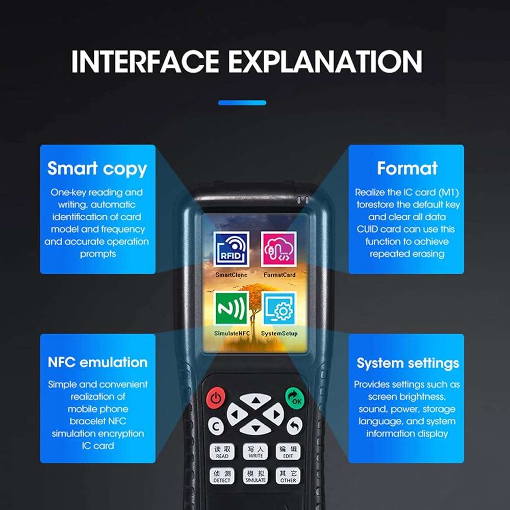 RFID ID Duplicator Copier Writer Decode Function Smart Card Key Machine RFID NFC Copier ID Reader Writer with T557 125khz H-ID Cards,ID 125kh Keyfobs and IC 13.56mhz Key Tags - Image 2
