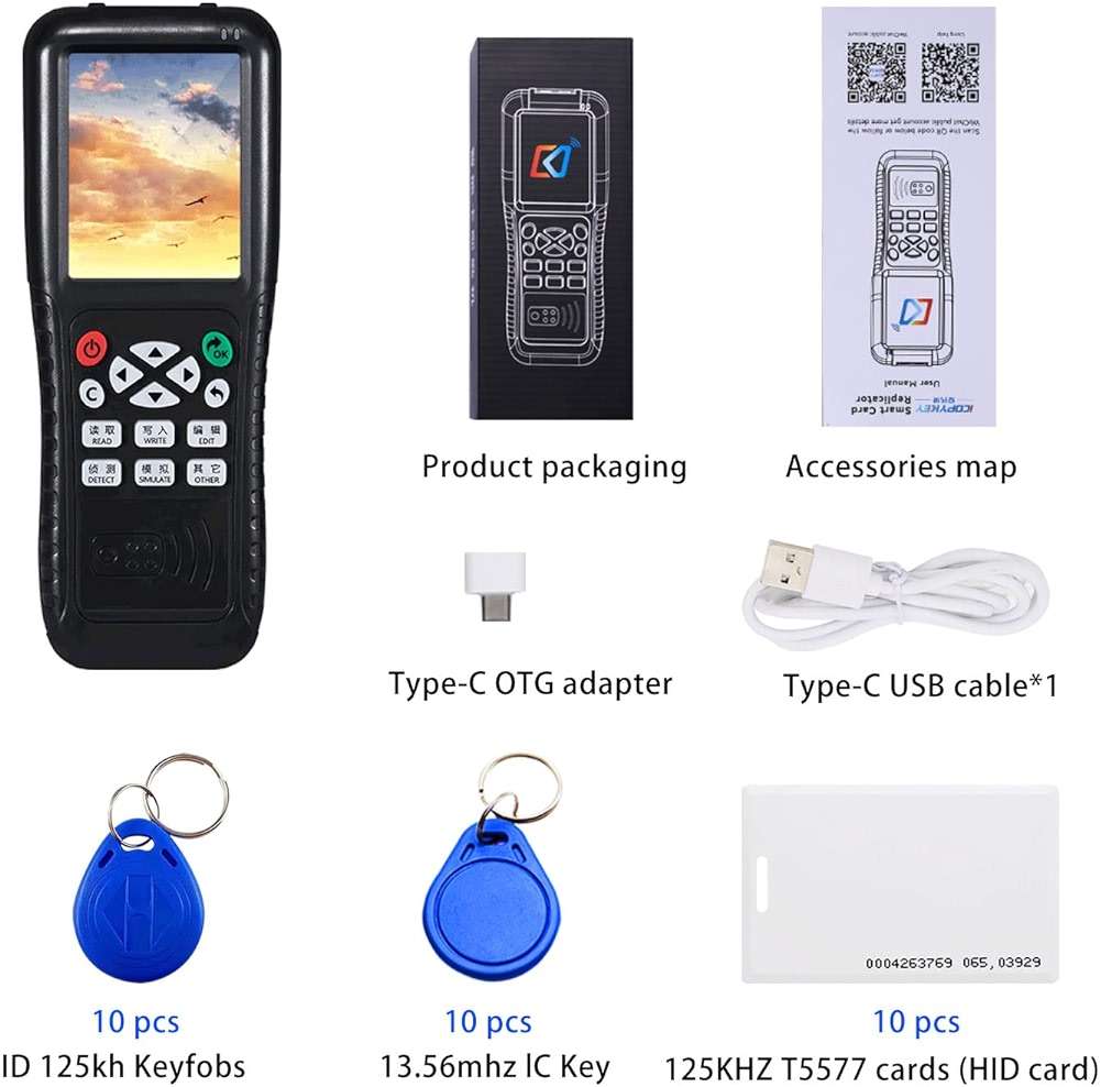 RFID ID Duplicator Copier Writer Decode Function Smart Card Key Machine RFID NFC Copier ID Reader Writer with T557 125khz H-ID Cards,ID 125kh Keyfobs and IC 13.56mhz Key Tags - Image 7