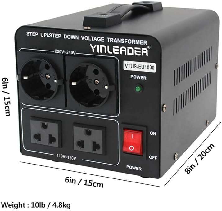 Yinleader 1000W 110V to 220V EU Voltage Converter Transformer Step Up/Down Converter 110/120 Volt - 220/230/240 Volt w/US Power Cord(NO 220V Power Cord) - Image 6