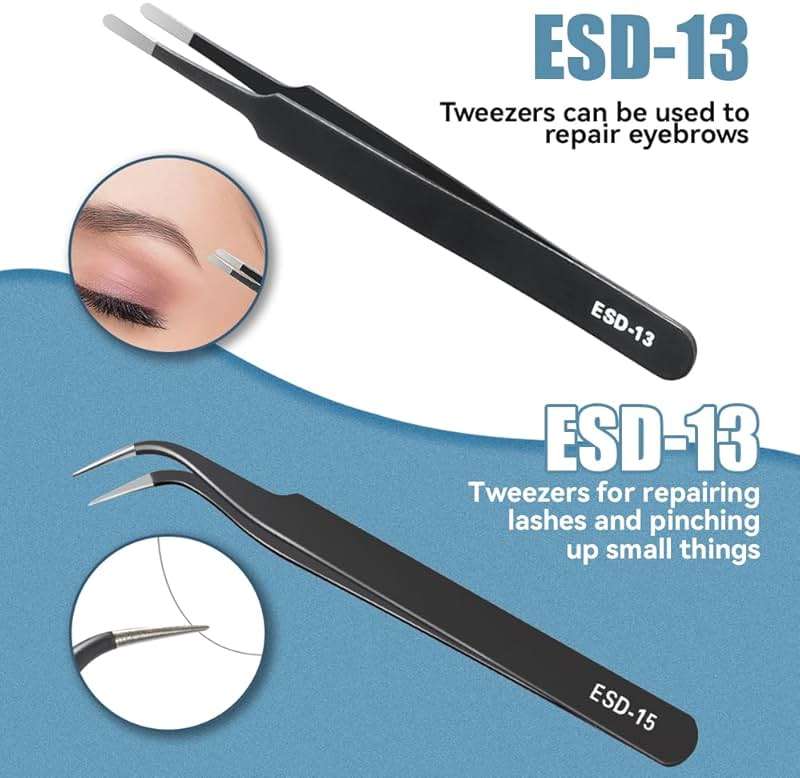 CHERALKEST 6 Pcs Precision Tweezers Set, Premium Anti-Static Stainless Steel Tweezer, ESD Curved of Tweezers for Electronics, Craft, Laboratory Work, Jewelry-Making, etc - Image 5
