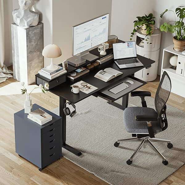Agilestic Electric Standing Desk with 2 Drawers and Keyboard Tray, 55 x 24 Inches Ergonomic Adjustable Height Desk with Storage, Sit Stand up Desk Computer Workstation, Black - Image 2
