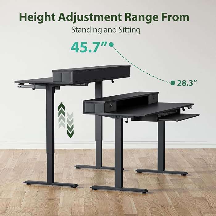 Agilestic Electric Standing Desk with 2 Drawers and Keyboard Tray, 55 x 24 Inches Ergonomic Adjustable Height Desk with Storage, Sit Stand up Desk Computer Workstation, Black - Image 6