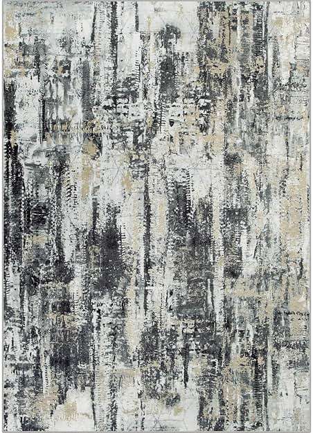 6x9 Area Rugs Washable Rug: Large Modern Abstract Living Room Rug Soft Anti-Skid Thin Carpet Indoor Floor Non-Shedding Carpets for Bedroom Dining Room Farmhouse Nursery Home Office Black Grey Gold - Image 2