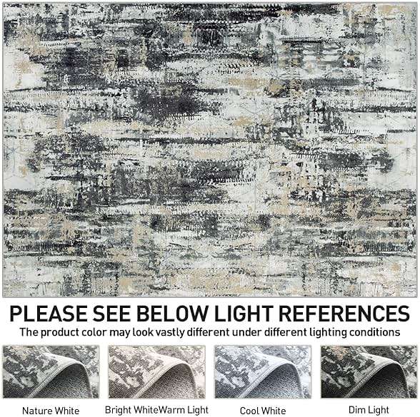 6x9 Area Rugs Washable Rug: Large Modern Abstract Living Room Rug Soft Anti-Skid Thin Carpet Indoor Floor Non-Shedding Carpets for Bedroom Dining Room Farmhouse Nursery Home Office Black Grey Gold - Image 7