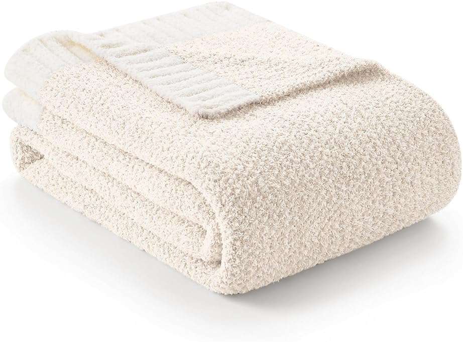 Snuggle Sac Heather Throw Blanket for Couch, Reversible Super Soft Blankets Warm Cozy Knit Fuzzy Plush Lightweight for Sofa, Bed, Camping, Picnic (Heather Ivory, Throw-XL(50"x 70")) - Image 1