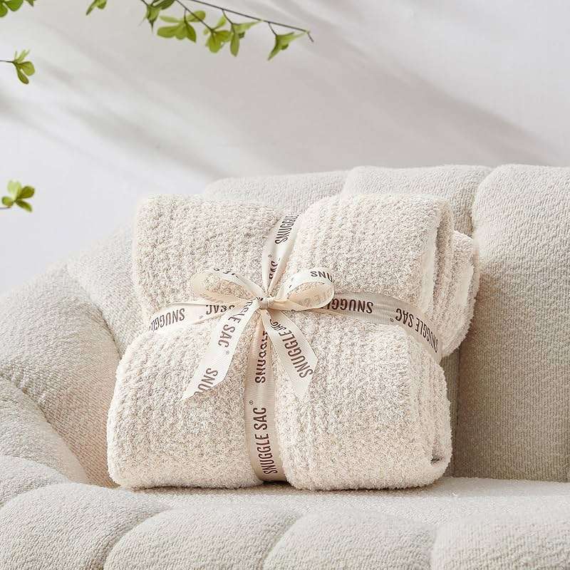 Snuggle Sac Heather Throw Blanket for Couch, Reversible Super Soft Blankets Warm Cozy Knit Fuzzy Plush Lightweight for Sofa, Bed, Camping, Picnic (Heather Ivory, Throw-XL(50"x 70")) - Image 7