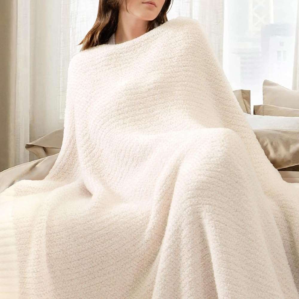 Snuggle Sac Heather Throw Blanket for Couch, Reversible Super Soft Blankets Warm Cozy Knit Fuzzy Plush Lightweight for Sofa, Bed, Camping, Picnic (Heather Ivory, Throw-XL(50"x 70")) - Image 8