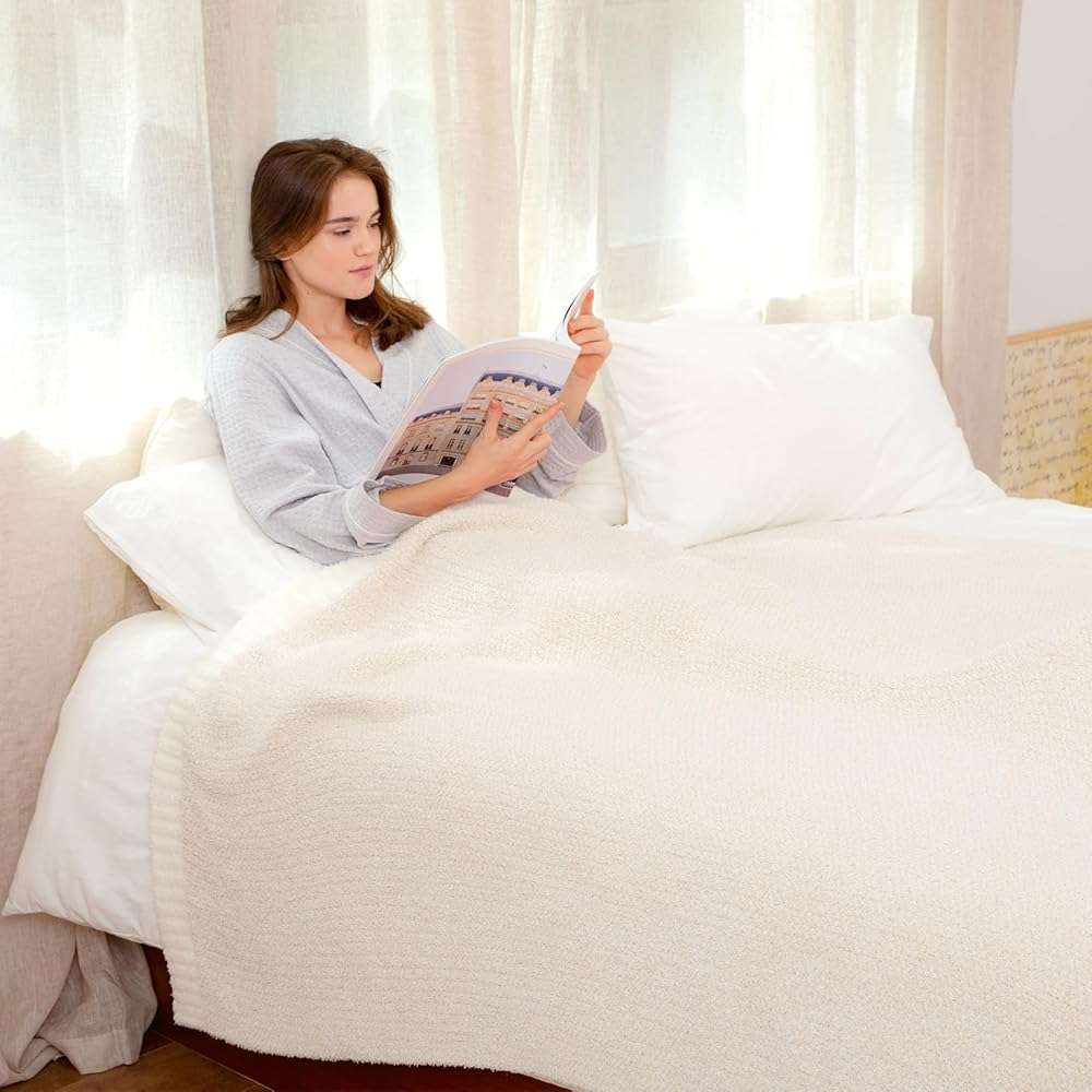 Snuggle Sac Heather Throw Blanket for Couch, Reversible Super Soft Blankets Warm Cozy Knit Fuzzy Plush Lightweight for Sofa, Bed, Camping, Picnic (Heather Ivory, Throw-XL(50"x 70")) - Image 9