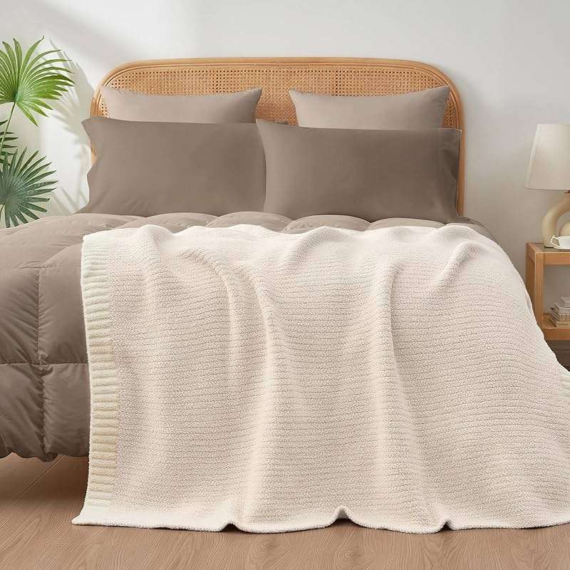 Snuggle Sac Heather Throw Blanket for Couch, Reversible Super Soft Blankets Warm Cozy Knit Fuzzy Plush Lightweight for Sofa, Bed, Camping, Picnic (Heather Ivory, Throw-XL(50"x 70")) - Image 10