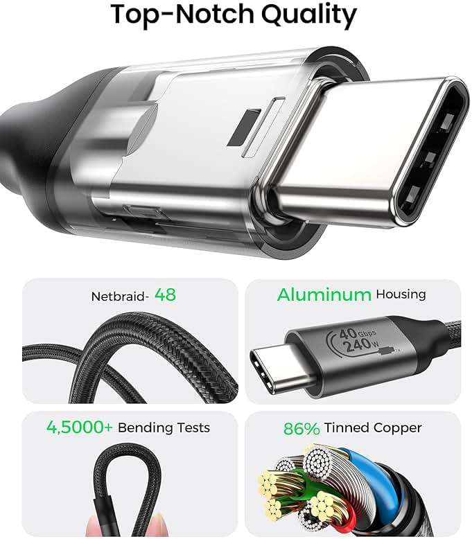 Silkland USB 4 for Thunderbolt 4 Cable 6.6FT/2M, 40Gbps Data Transfer, 8K/5K@60Hz, 4K@240Hz, 240W Charging, Braided USB C Video Cable Compatible with MacBook, iPhone 17/16, Monitor, SSD, iPad - Image 6