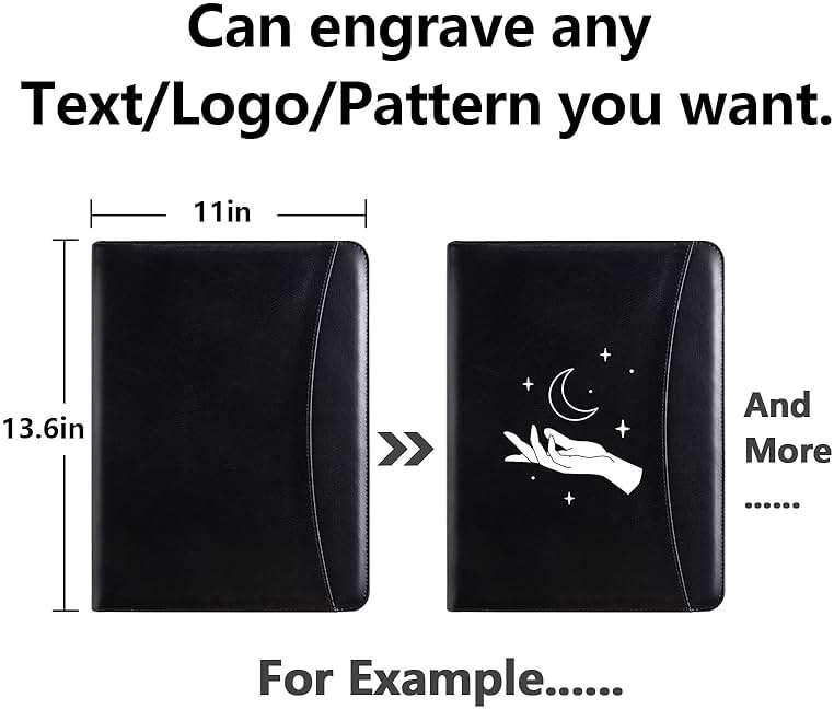 Vebermo Personalized Padfolio with Zipper - Customized Leather Portfolio with Personalized Logo and Text for Resumes, Interviews, and Professional Business Use, Black - Image 3