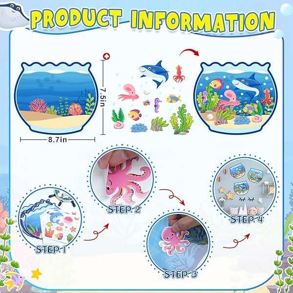 Summer Craft Kits for Kids Make A Ocean Animals Worlds Stickers Scene, Summer Craft Under The Sea Scene Sticker Shark Tropical Fish Sea Animal Bulk Set for Home Classroom Game Activities (24Set) - Image 3