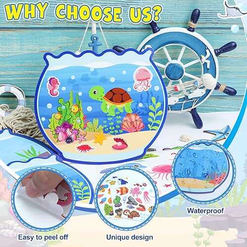 Summer Craft Kits for Kids Make A Ocean Animals Worlds Stickers Scene, Summer Craft Under The Sea Scene Sticker Shark Tropical Fish Sea Animal Bulk Set for Home Classroom Game Activities (24Set) - Image 4