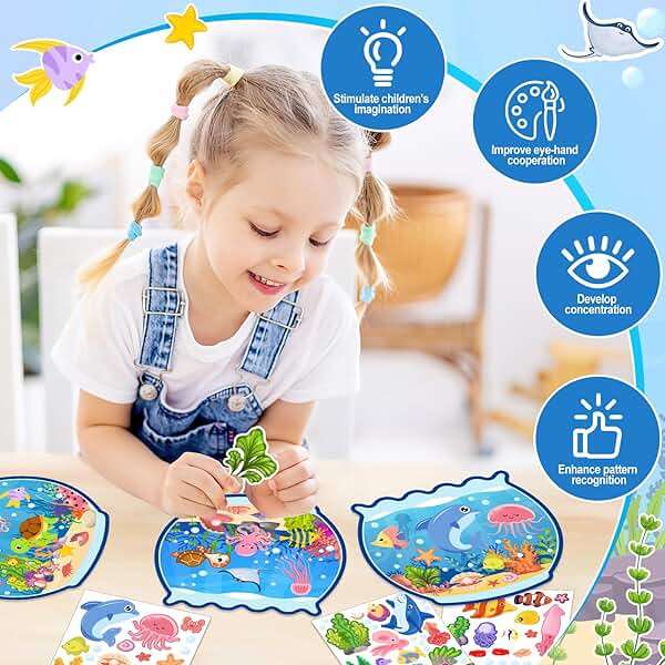 Summer Craft Kits for Kids Make A Ocean Animals Worlds Stickers Scene, Summer Craft Under The Sea Scene Sticker Shark Tropical Fish Sea Animal Bulk Set for Home Classroom Game Activities (24Set) - Image 5