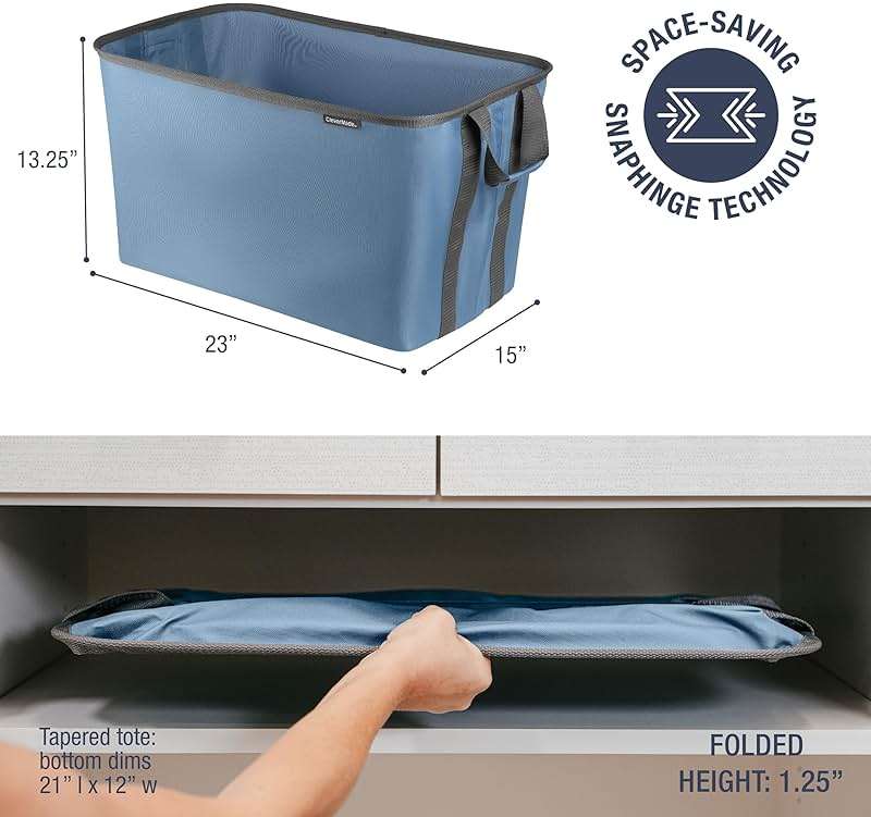 CleverMade Collapsible Laundry Basket 2 Pack – 60L (16 Gal) Foldable Clothes Hamper with Reinforced Handles, Space Saving Fabric Laundry Bin, Holds 55 lbs, Flat Folding for Dorm, Apartment & RV - Denim - Image 2