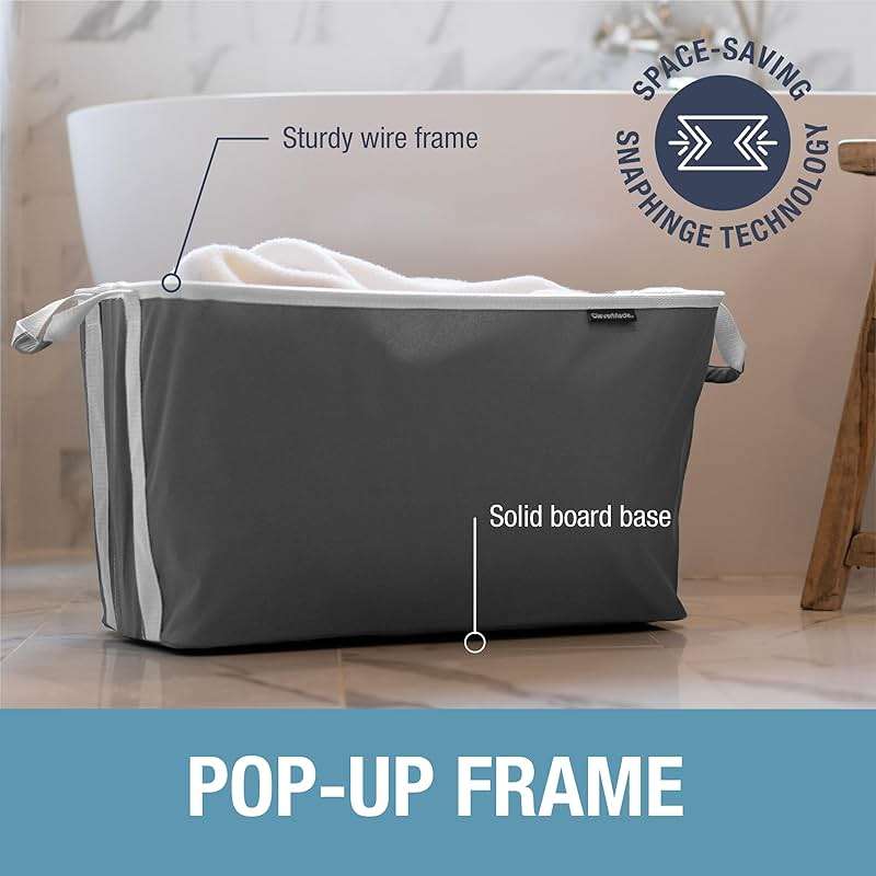 CleverMade Collapsible Laundry Basket 2 Pack – 60L (16 Gal) Foldable Clothes Hamper with Reinforced Handles, Space Saving Fabric Laundry Bin, Holds 55 lbs, Flat Folding for Dorm, Apartment & RV - Denim - Image 5