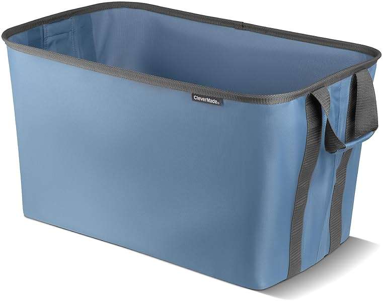 CleverMade Collapsible Laundry Basket 2 Pack – 60L (16 Gal) Foldable Clothes Hamper with Reinforced Handles, Space Saving Fabric Laundry Bin, Holds 55 lbs, Flat Folding for Dorm, Apartment & RV - Denim - Image 7