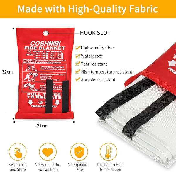 COSHNIBI Emergency Fire Blanket for Home & Kitchen - High Heat Resistant Fire Suppression Blanket （2 Pack） - Image 2