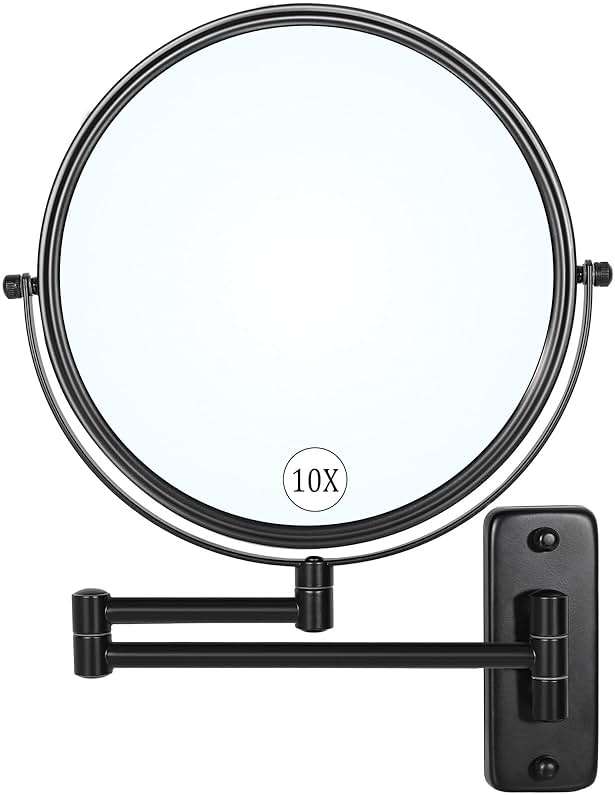 Large Size 9-in Wall Mounted Magnifying Makeup Mirror 1X/10X Magnification,Extendable Bathroom Mirrors Wall Mount Vanity Mirror for Shaving,12-in Folding Arm,Flexible Adjustable,Space-Saving,No Light - Image 1