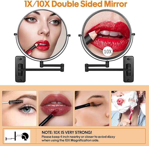 Large Size 9-in Wall Mounted Magnifying Makeup Mirror 1X/10X Magnification,Extendable Bathroom Mirrors Wall Mount Vanity Mirror for Shaving,12-in Folding Arm,Flexible Adjustable,Space-Saving,No Light - Image 5