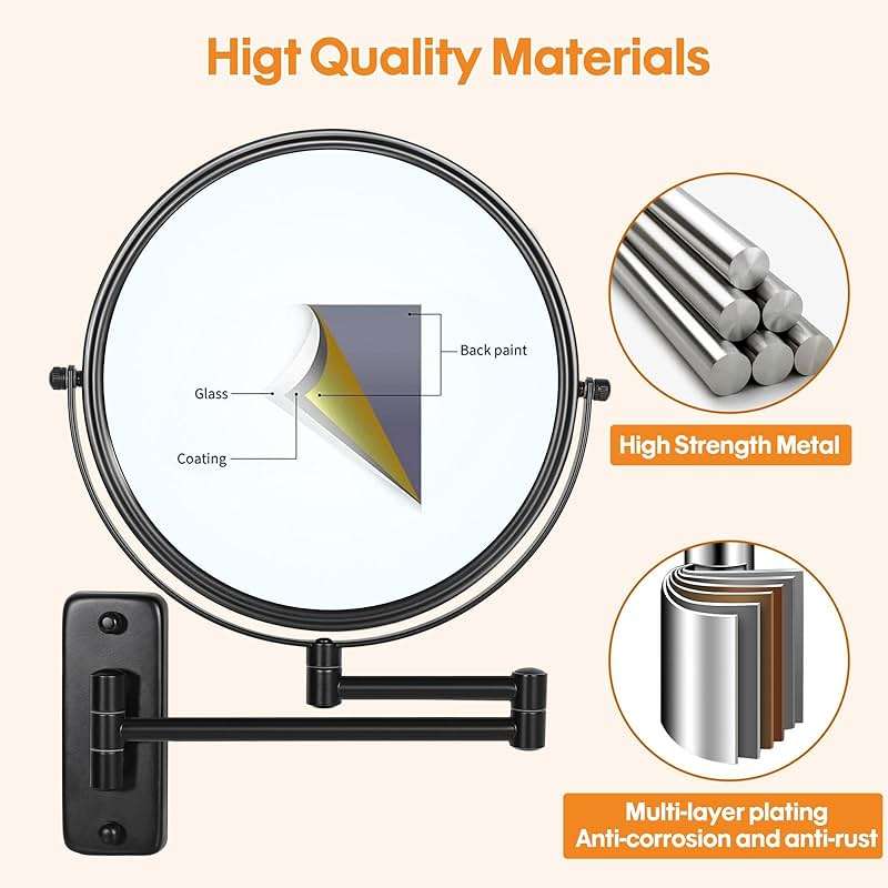 Large Size 9-in Wall Mounted Magnifying Makeup Mirror 1X/10X Magnification,Extendable Bathroom Mirrors Wall Mount Vanity Mirror for Shaving,12-in Folding Arm,Flexible Adjustable,Space-Saving,No Light - Image 8