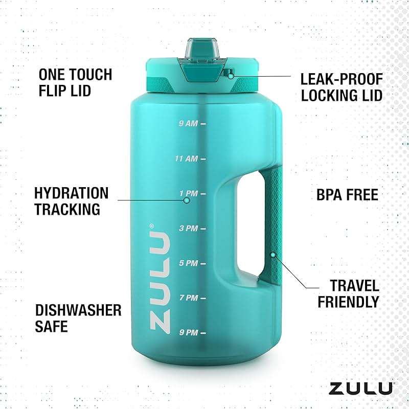 Zulu Goals 128oz Half Gallon Plastic Water Bottle with Straw and Time Marker | Large Reusable Jug with Handle and Leak Proof Lid for All Day Hydration, Gym and Outdoors, Gift Ready, Aquaviva - Image 4