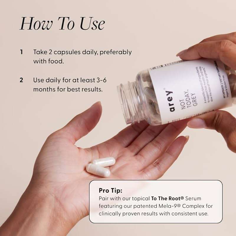 Arey Not Today, Grey Daily Hair Supplement for Women & Men | Slows Grey Hair Growth in 3–6 Months | Support for Thicker, Healthier Hair | Biotin, B + D Vitamins | Vegan & Gluten-Free (1 Month) - Image 7