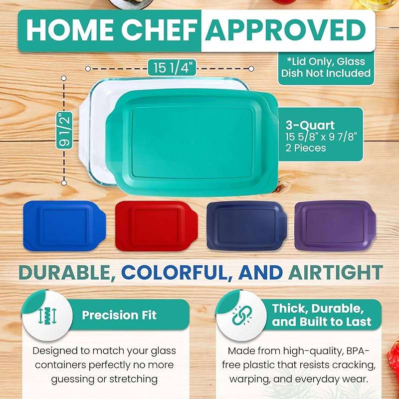 Replacement Lids fits Pyrex 9x13 233 Glass Casserole Baking Dish Container with Tab Handles, for 3-Quart Model 233-PC (2-Pack, Turquoise) - Image 2
