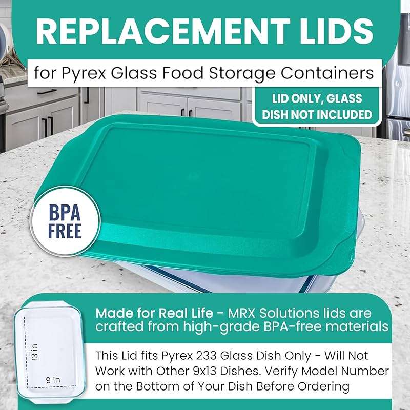 Replacement Lids fits Pyrex 9x13 233 Glass Casserole Baking Dish Container with Tab Handles, for 3-Quart Model 233-PC (2-Pack, Turquoise) - Image 5