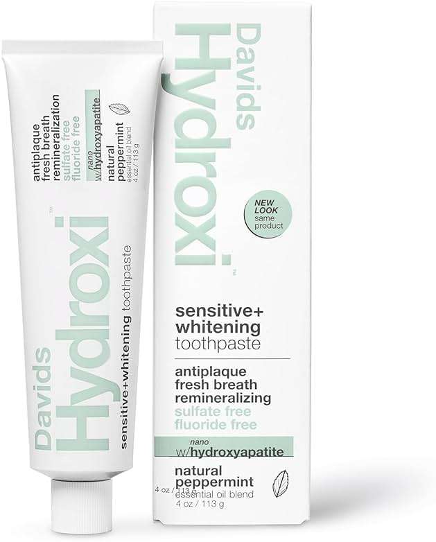 Davids Hydroxi Fluoride Free Nano Hydroxyapatite Toothpaste for Remineralizing, Sensitive Support, Whitening, Antiplaque, SLS Free, Natural Peppermint, 4oz, Made in USA - Image 1
