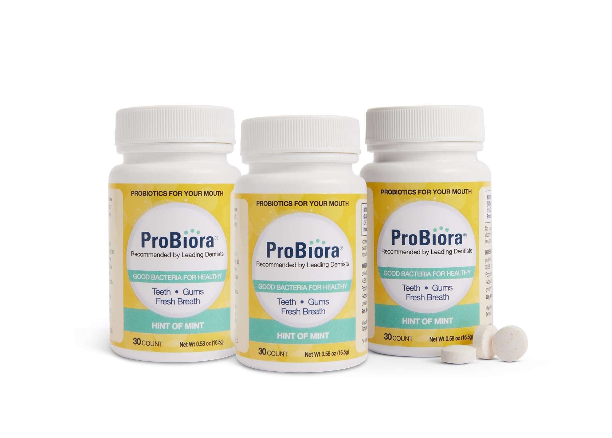 ProBiora Oral-Care Chewable Probiotic Tablets | Probiotic Supplement for Women & Men | Healthier Teeth & Gums | Fresher Breath | Whiter Teeth | Better Overall Health | 30 Count | Pack of 3 | Mint - Image 1