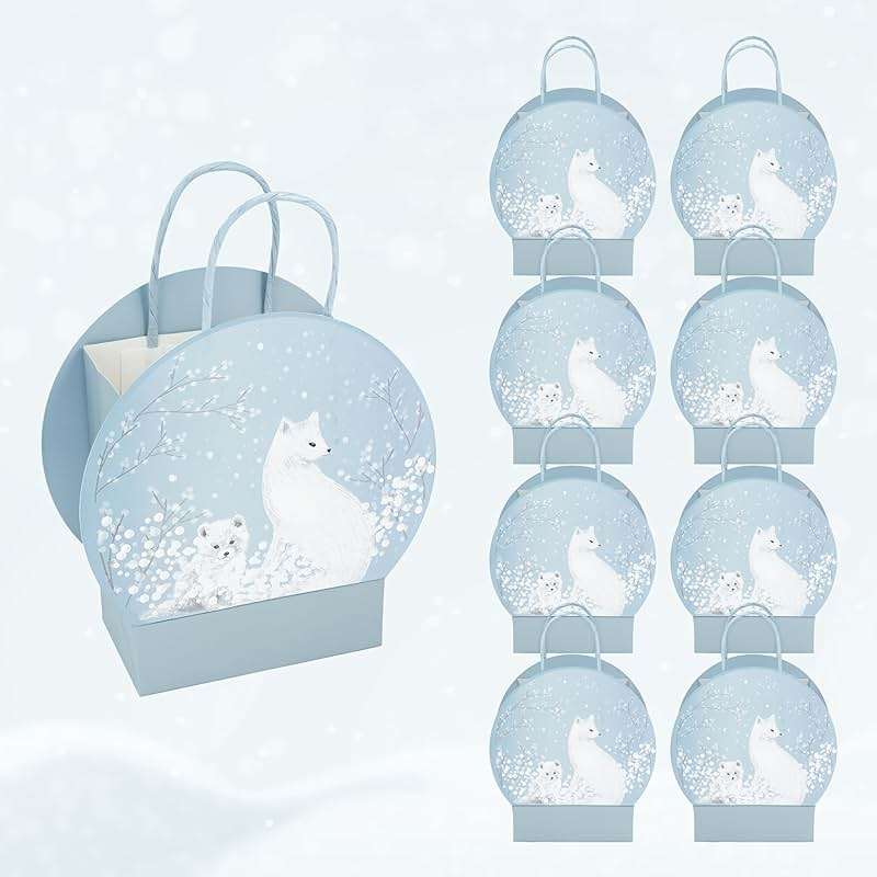 Cheerland Arctic Animal Gift Bags Winter Birthday Party Decorations Fox Party Favor Goodie Bag Snow Ball Treat bag Winter Animals Party Decor Wonderland Themed Paper Gift Packing - Image 1