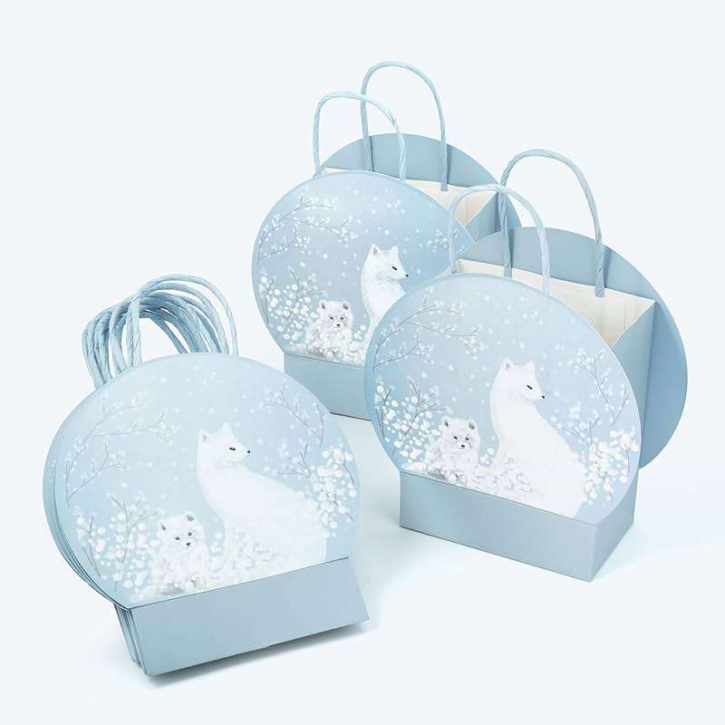 Cheerland Arctic Animal Gift Bags Winter Birthday Party Decorations Fox Party Favor Goodie Bag Snow Ball Treat bag Winter Animals Party Decor Wonderland Themed Paper Gift Packing - Image 5