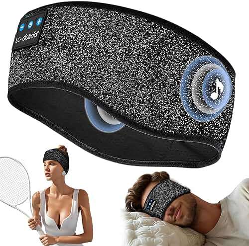 LC-dolida Sleep Headphones Bluetooth 5.4, Headband Headphones Earphones Wireless, Sleep Mask for Gifts,Workout,Jogging,Yoga(Jet) - Image 1