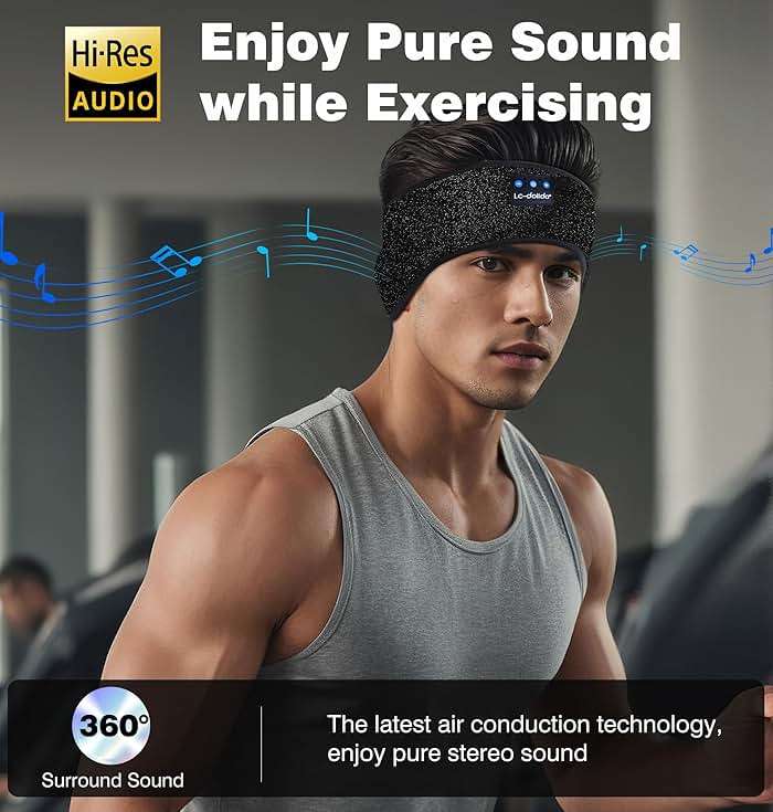 LC-dolida Sleep Headphones Bluetooth 5.4, Headband Headphones Earphones Wireless, Sleep Mask for Gifts,Workout,Jogging,Yoga(Jet) - Image 3