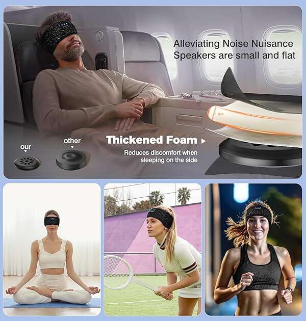 LC-dolida Sleep Headphones Bluetooth 5.4, Headband Headphones Earphones Wireless, Sleep Mask for Gifts,Workout,Jogging,Yoga(Jet) - Image 7