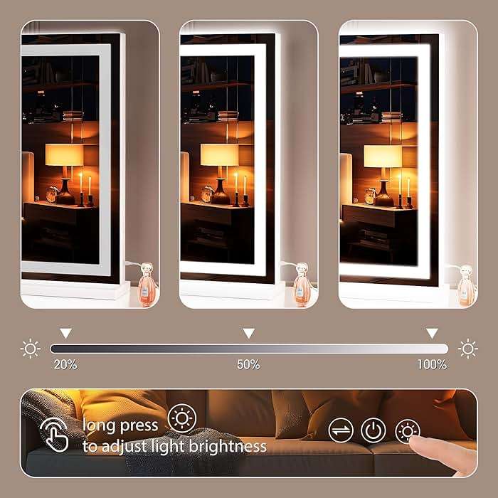 Hasipu Vanity Mirror with Lights, 32" x 20" LED Makeup Mirror, Lighted Makeup Mirror with Dimmable 3 Modes, Touch Screen Control Vanity Mirror Square White - Image 4
