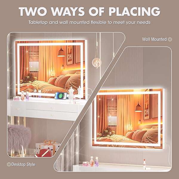 Hasipu Vanity Mirror with Lights, 32" x 20" LED Makeup Mirror, Lighted Makeup Mirror with Dimmable 3 Modes, Touch Screen Control Vanity Mirror Square White - Image 5