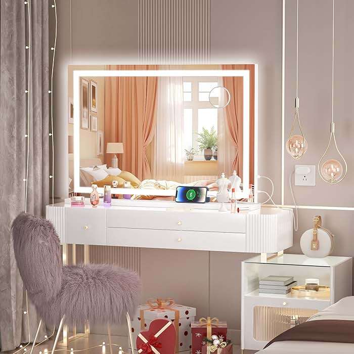 Hasipu Vanity Mirror with Lights, 32" x 20" LED Makeup Mirror, Lighted Makeup Mirror with Dimmable 3 Modes, Touch Screen Control Vanity Mirror Square White - Image 7