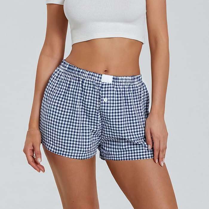 Boxer Shorts Y2k Women Plaid Gingham Low Elastic Waist Pajamas Lounge Sleep Pj Checkered Micro Short Pants Bottoms - Image 3