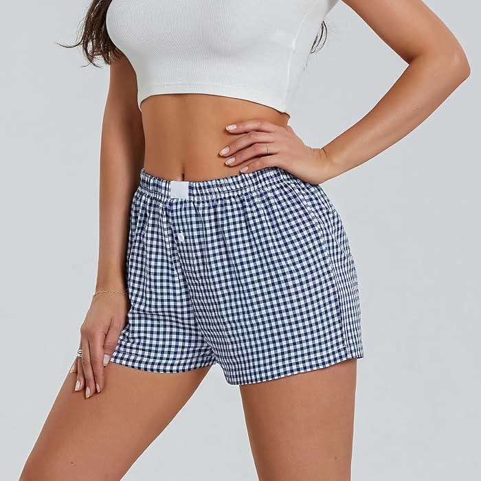 Boxer Shorts Y2k Women Plaid Gingham Low Elastic Waist Pajamas Lounge Sleep Pj Checkered Micro Short Pants Bottoms - Image 4