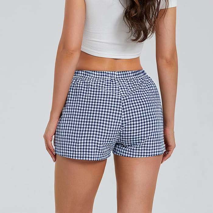 Boxer Shorts Y2k Women Plaid Gingham Low Elastic Waist Pajamas Lounge Sleep Pj Checkered Micro Short Pants Bottoms - Image 6