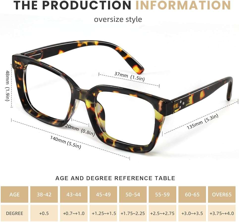 XVXV Reading Glasses for Women Men - Blue Light Blocking Readers Oversize Square Anti Glare with Spring Hinge - Image 3