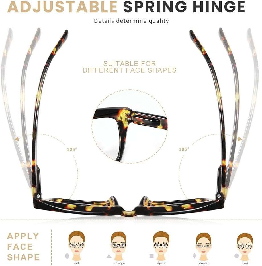 XVXV Reading Glasses for Women Men - Blue Light Blocking Readers Oversize Square Anti Glare with Spring Hinge - Image 4