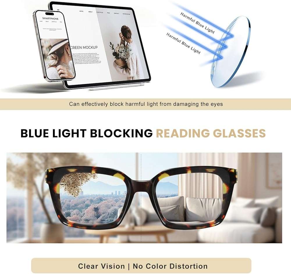 XVXV Reading Glasses for Women Men - Blue Light Blocking Readers Oversize Square Anti Glare with Spring Hinge - Image 5