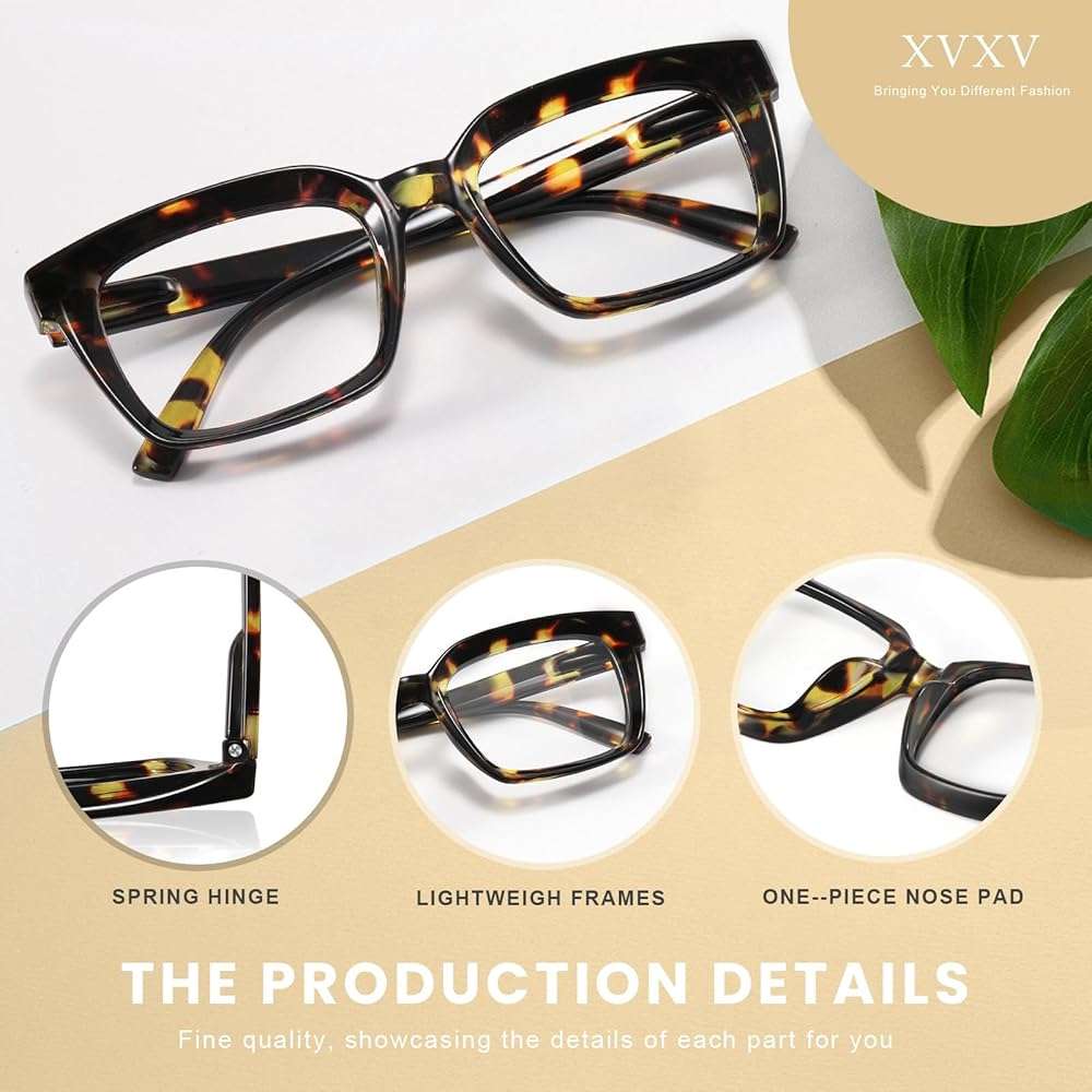 XVXV Reading Glasses for Women Men - Blue Light Blocking Readers Oversize Square Anti Glare with Spring Hinge - Image 6
