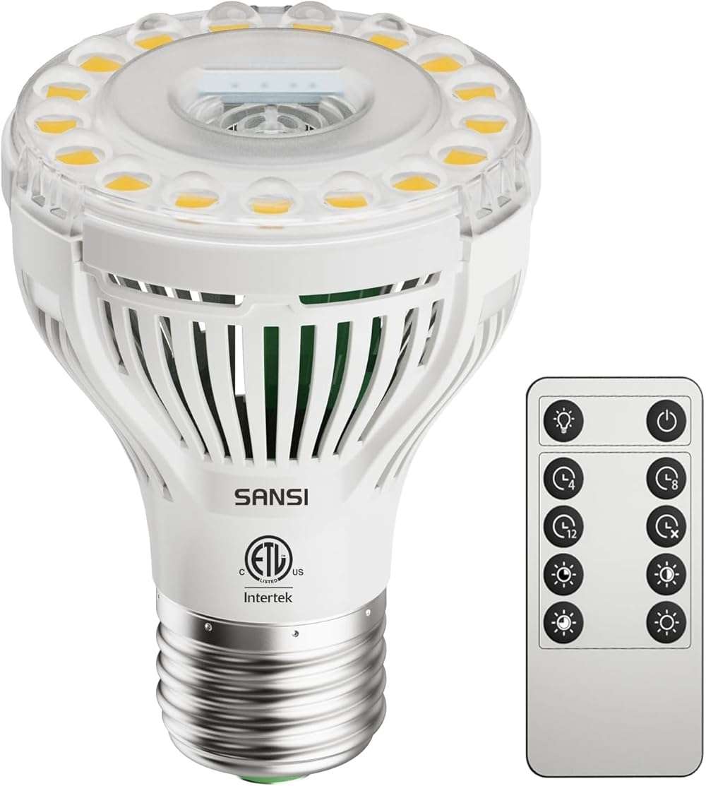SANSI Dimmable Grow Light Bulb, Full Spectrum with Remote Control, Auto On Off Timing 4 8 12 Hrs, 5W PAR20 (75 Watt Equiv) Grow Lamp with Optical Lens for High PPFD, Energy Saving for Indoor Plants - Image 1