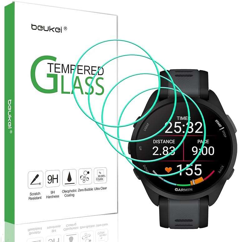beukei (4 Pack) Designed for Garmin Forerunner 165 Music and Forerunner 165 Screen Protector Tempered Glass,Touch Sensitive, 9H Hardness - Image 1